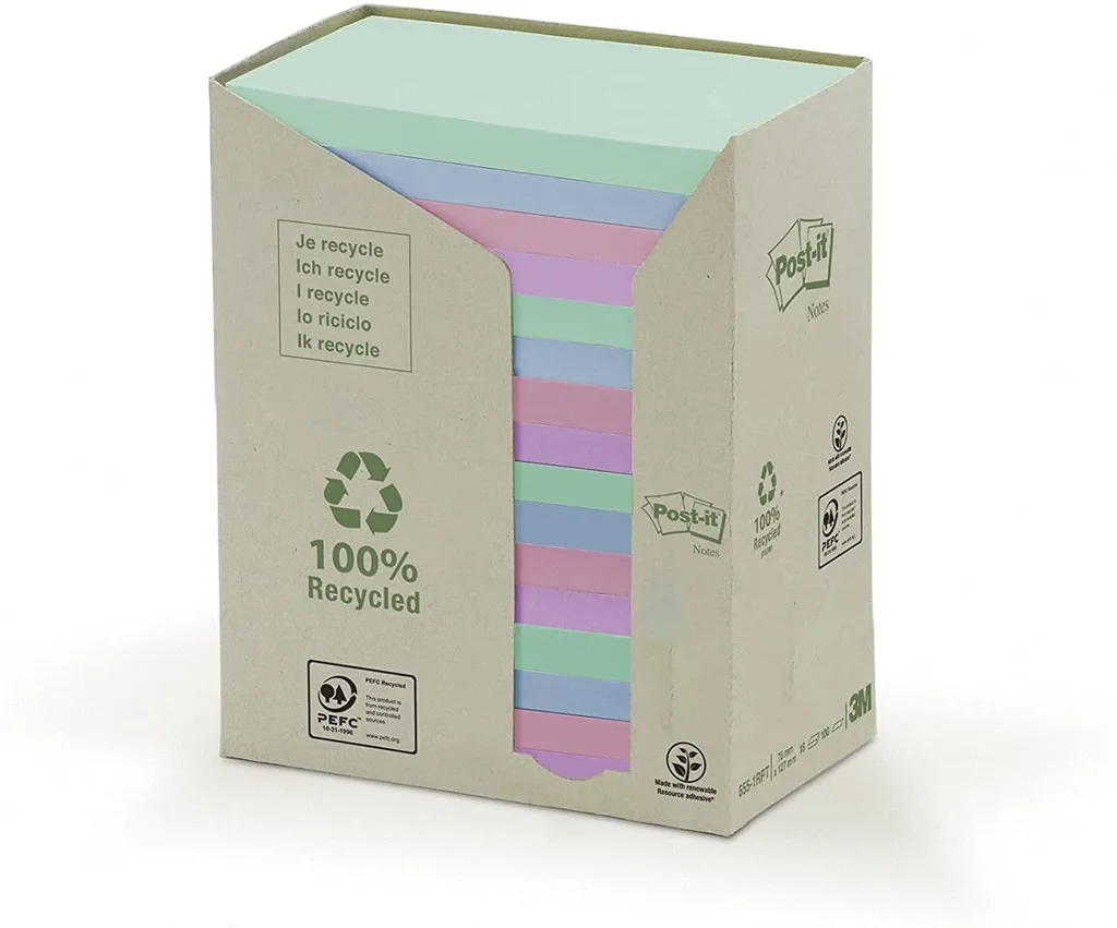 Post-it Notes 127x76 mm Recyclées 6 Couleurs - Lot de 1600 Feuilles