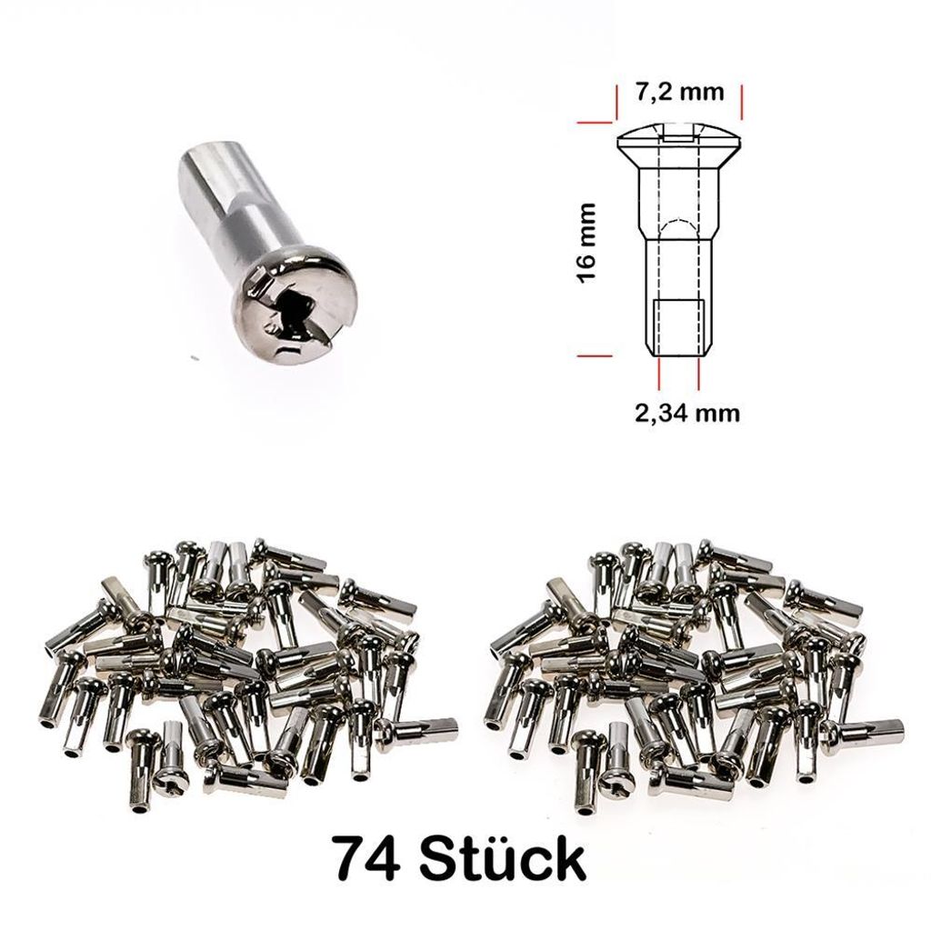 74 Stück Speichen Nippel Fahrrad verstärkt ROSTFREI 2,34 mm Produktbild 