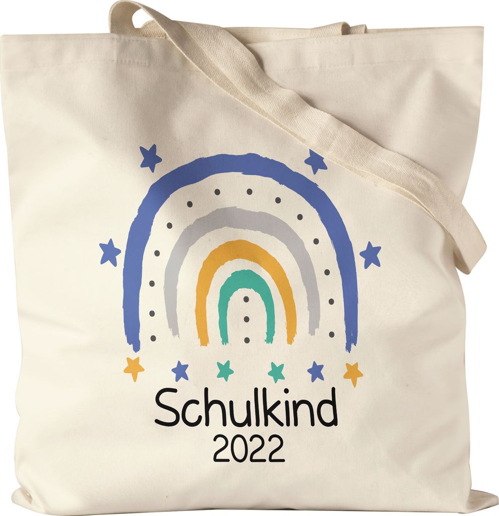 Schulkind 2022 Jutebeutel Stoffbeutel Canvas Einschulungsgeschenk Grundschule 1. Klasse Schulstart Regenbogen Motiv