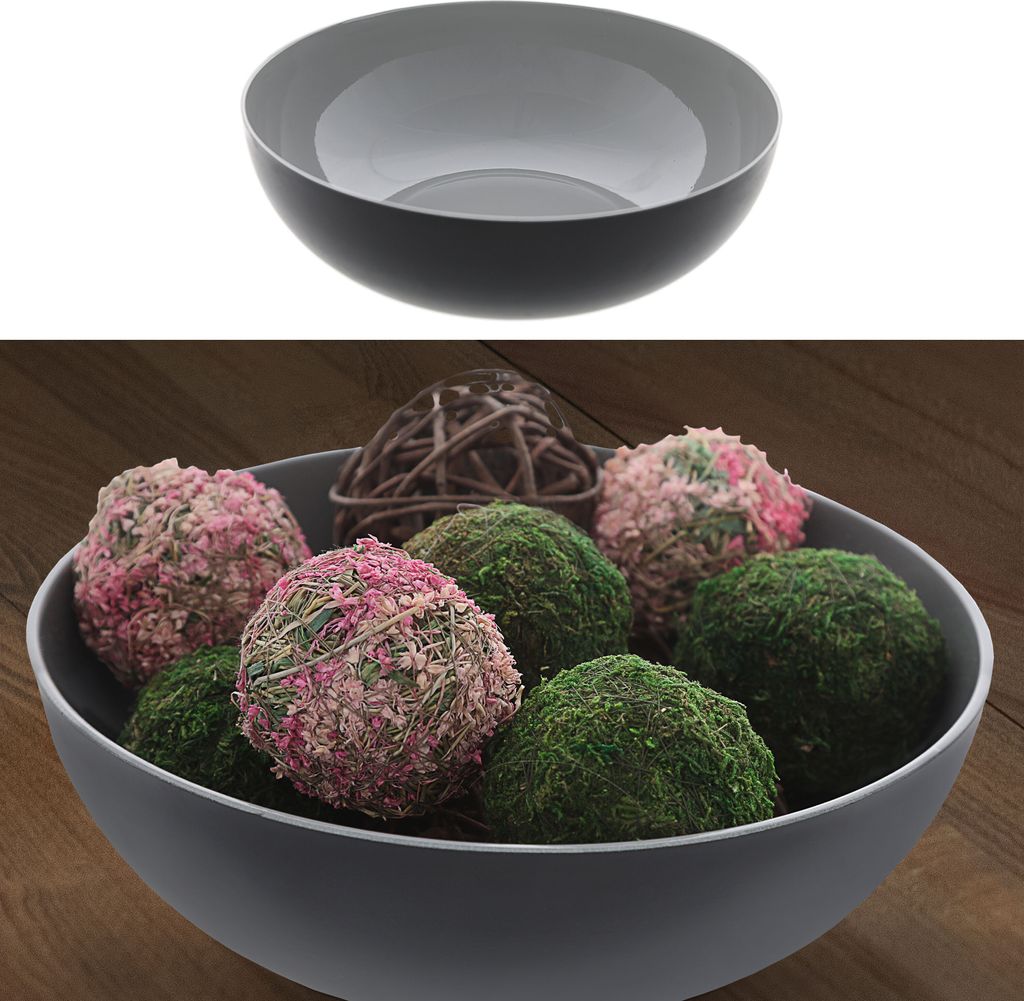 Deko Schale rund grau/schwarz Ø20cm x H7,5cm Kunststoff Pflanzschale Snackschale Obstschale