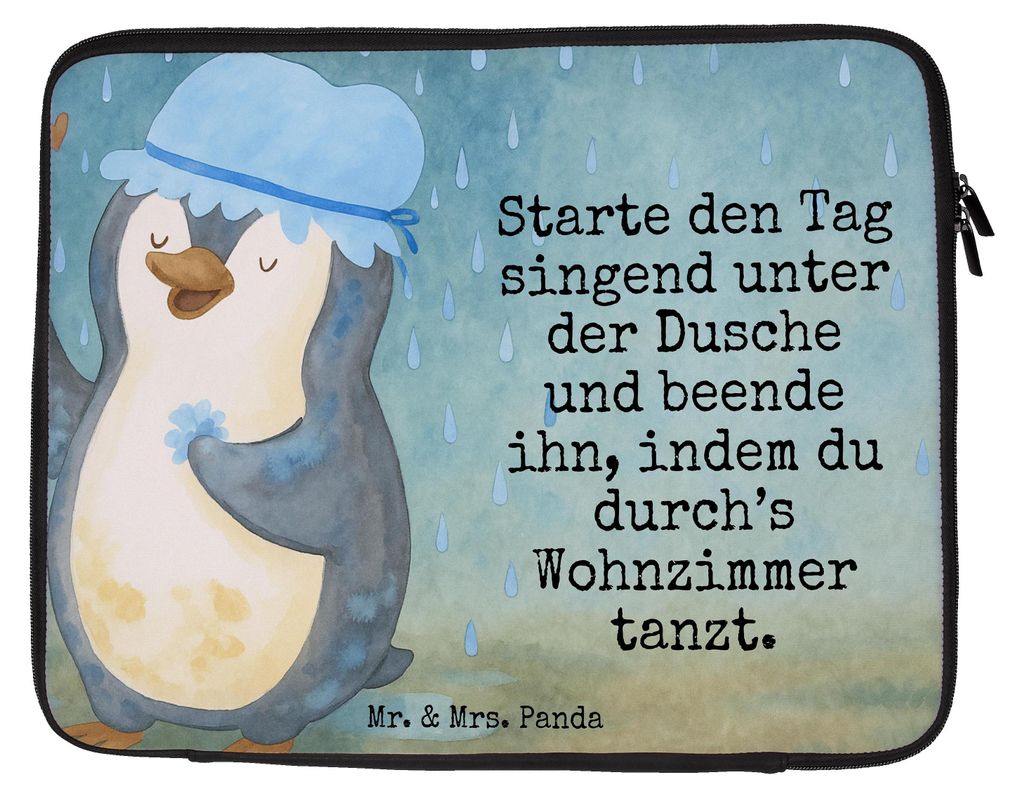 Mr. & Mrs. Panda Laptop Tasche Pinguin Duschen Design 20 x 28 cm - Weiß - Geschenk, Baden, Laptoptasche, Duschkonzert, Motivation, Case, Hülle, S...