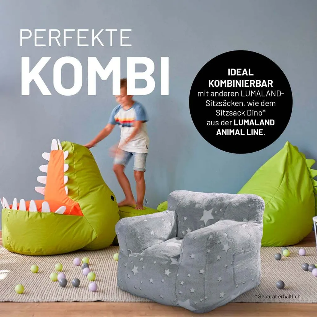 Pouf Enfant Luminescent Doux et Lavable avec Motifs Étoiles Lumaland - 8