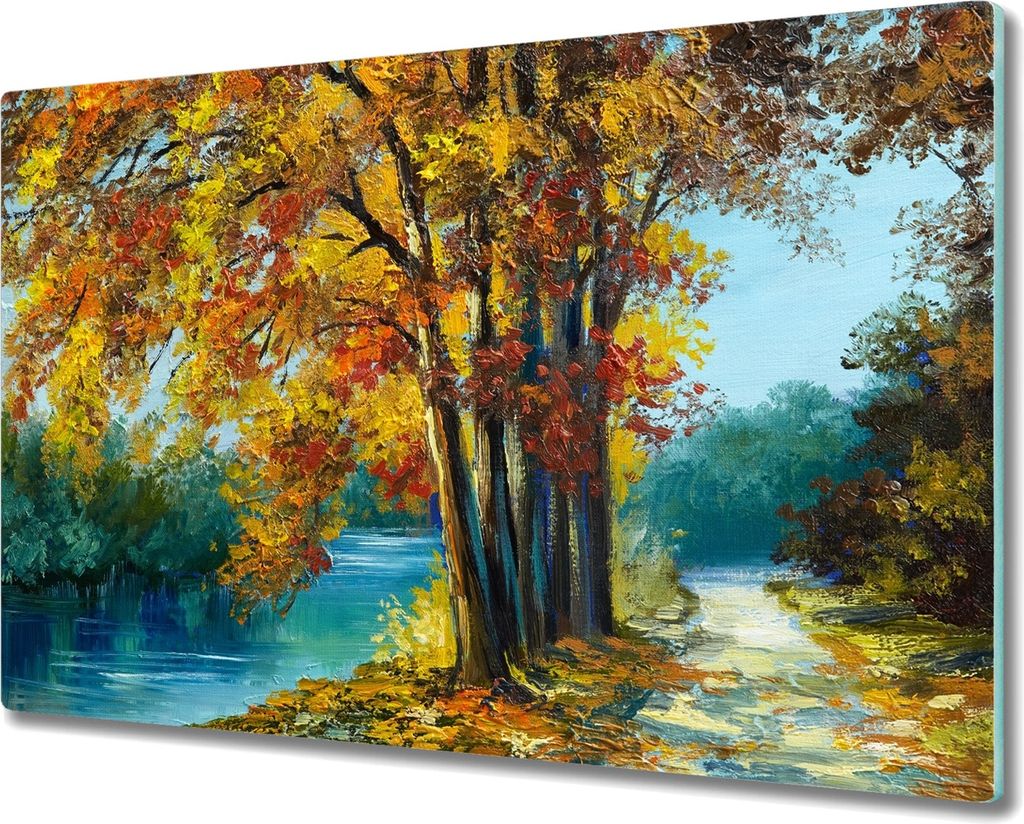 Coloray Herdabdeckplatte 80x52 cm Schneidebrett Kochplattenabdeckung Küchenbrett Hackbrett - River Forest Nachbildung Baum Blätter