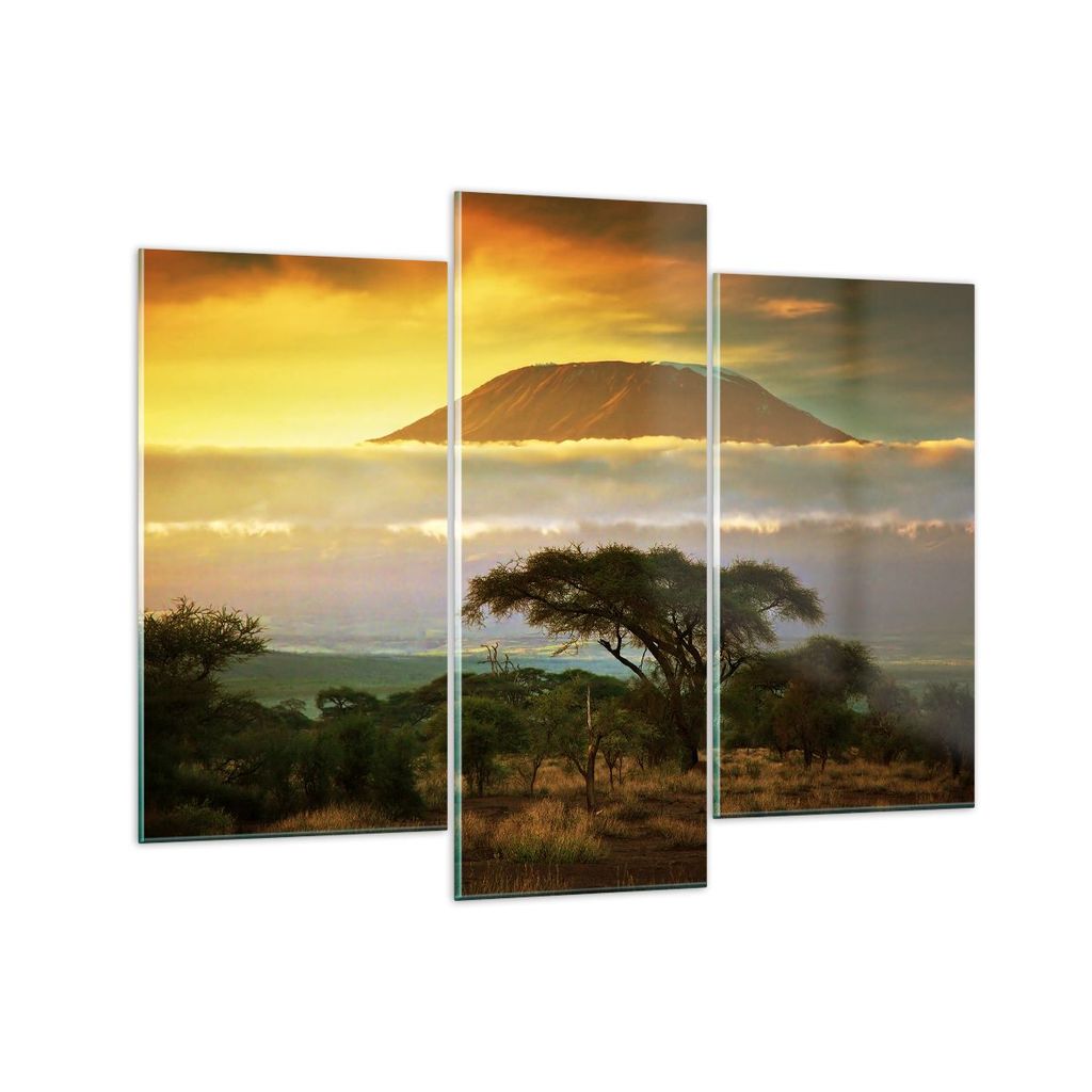 Bilder auf glas - Safari Tierwelt Berg Kenia - 130x100cm - Glasbilder - Wandbilder - Kunstdruck - zum Aufhängen bereit - Wanddekoration aus Glas -...
