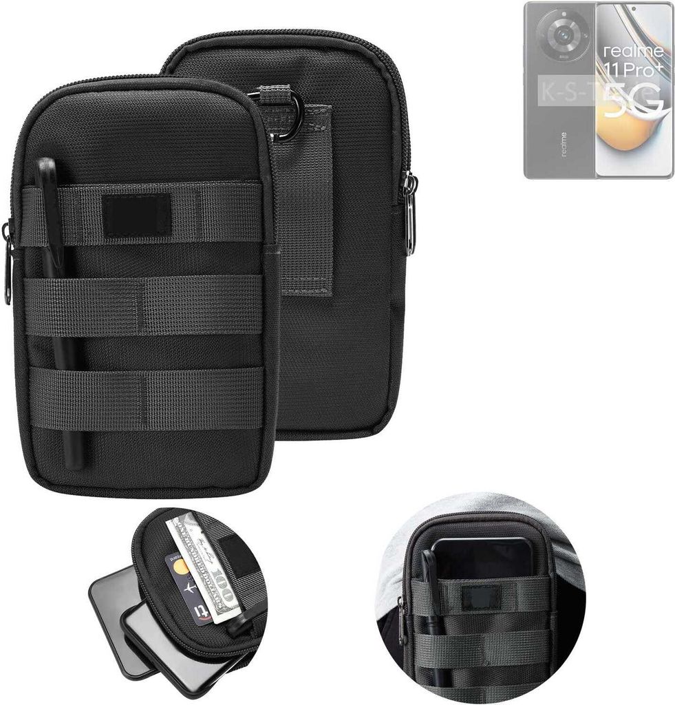 K-S-Trade Holster Gürtel Tasche kompatibel mit Realme 11 Pro+ Handy Tasche Schutz Hülle dunkel-grau viele Fächer, 1x