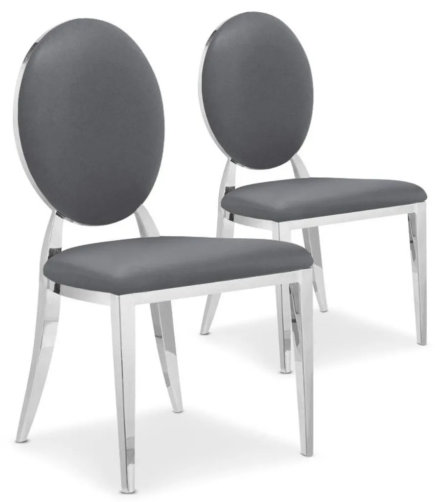 Chaise médaillon Sofia grise pour table de repas et réception, lot de 2