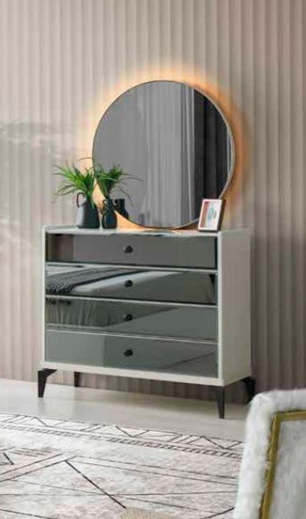 Kommode mit Spiegel Weiß Silber Zweifarbig Modern Rechteckig Schlafzimmer