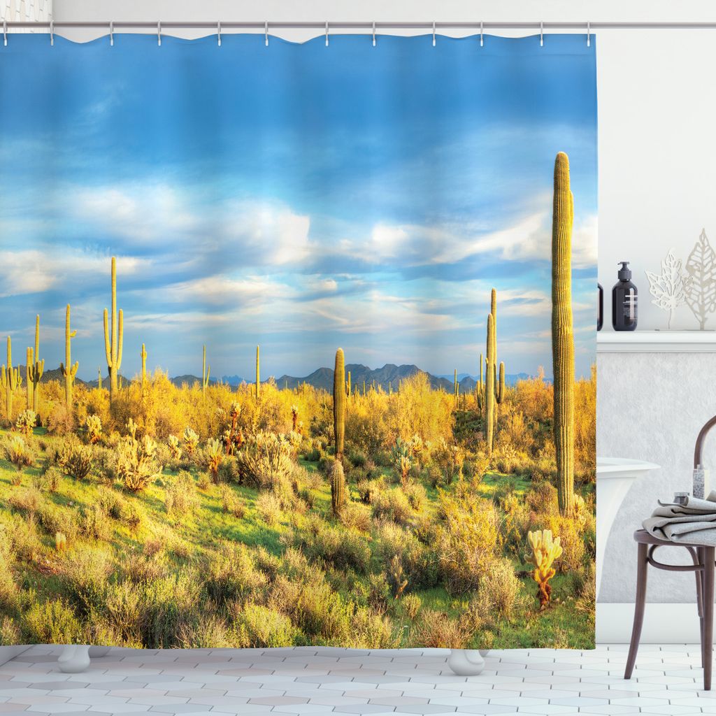 ABAKUHAUS Saguaro Duschvorhang, Westlichen Kaktus Spikes, Digital auf Stoff Bedruckt inkl.12 Haken Farbfest Wasser Bakterie Resistent, 175 x 220 cm...