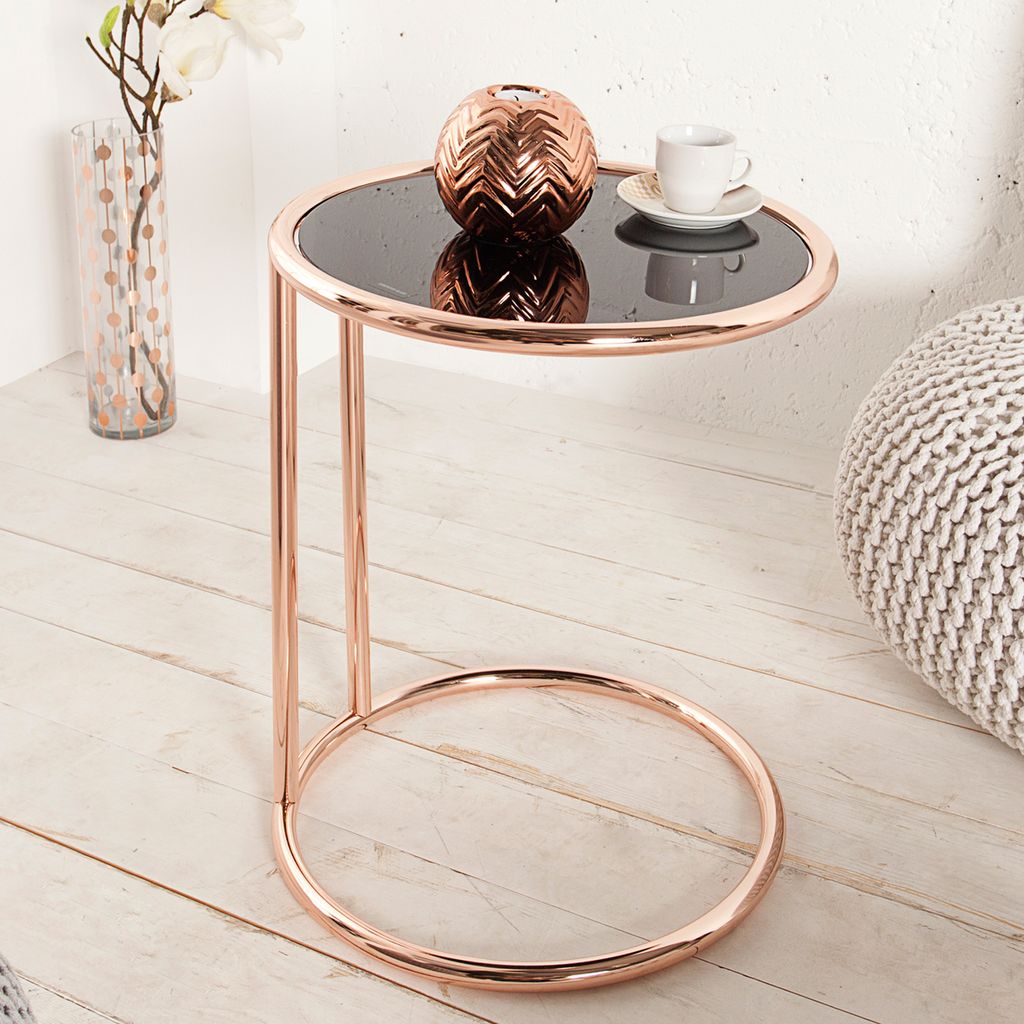 riess-ambiente Design Beistelltisch ART DECO 40cm kupfer verchromtes Metall schwarz Glas rund Couchtisch Tisch