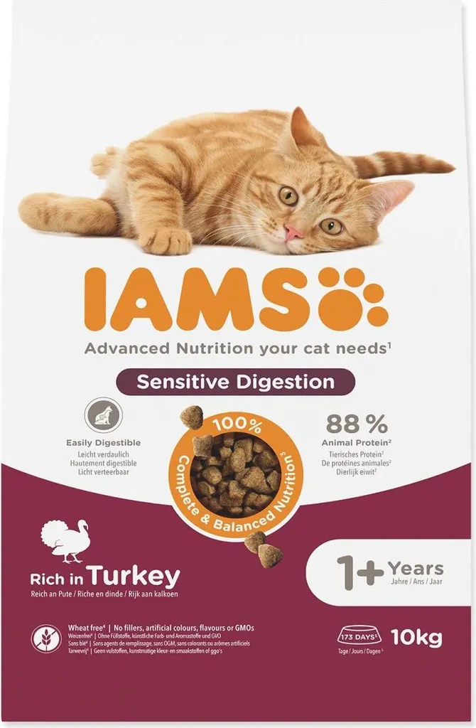 Croquettes pour Chat Digestion Sensible IAMS à la Dinde Fraîche - 10kg