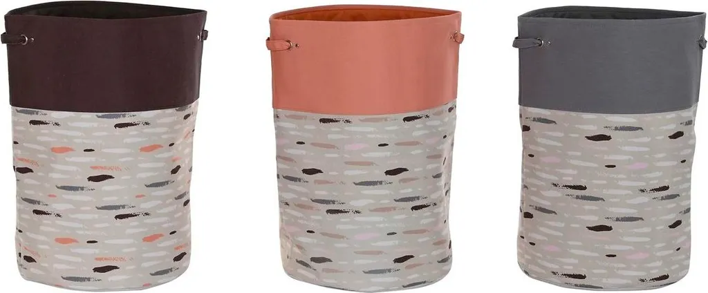 Corbeille à linge design en tissu gris et orange 60cm - Lot de 3 paniers