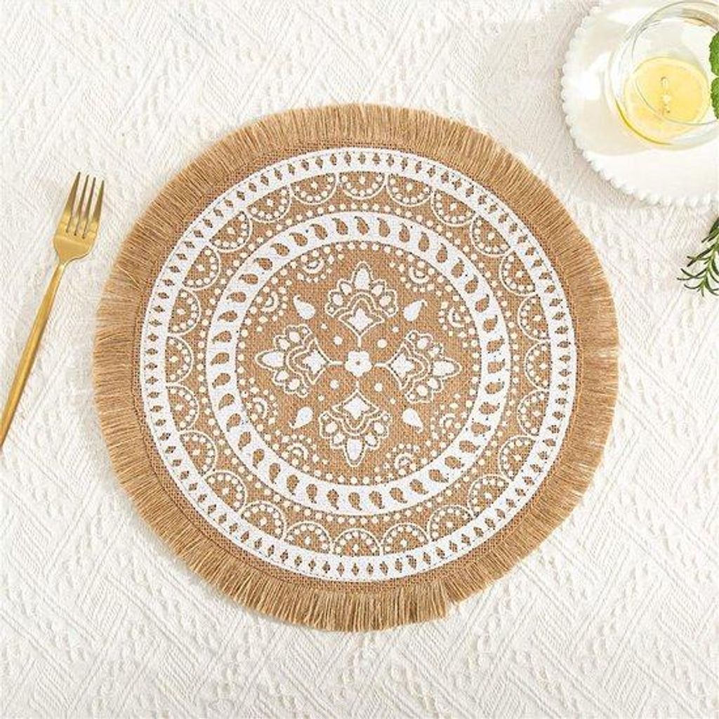 Runde Jute-Placemats mit Borsten, Rustikale Tischdeko, 4er-Set