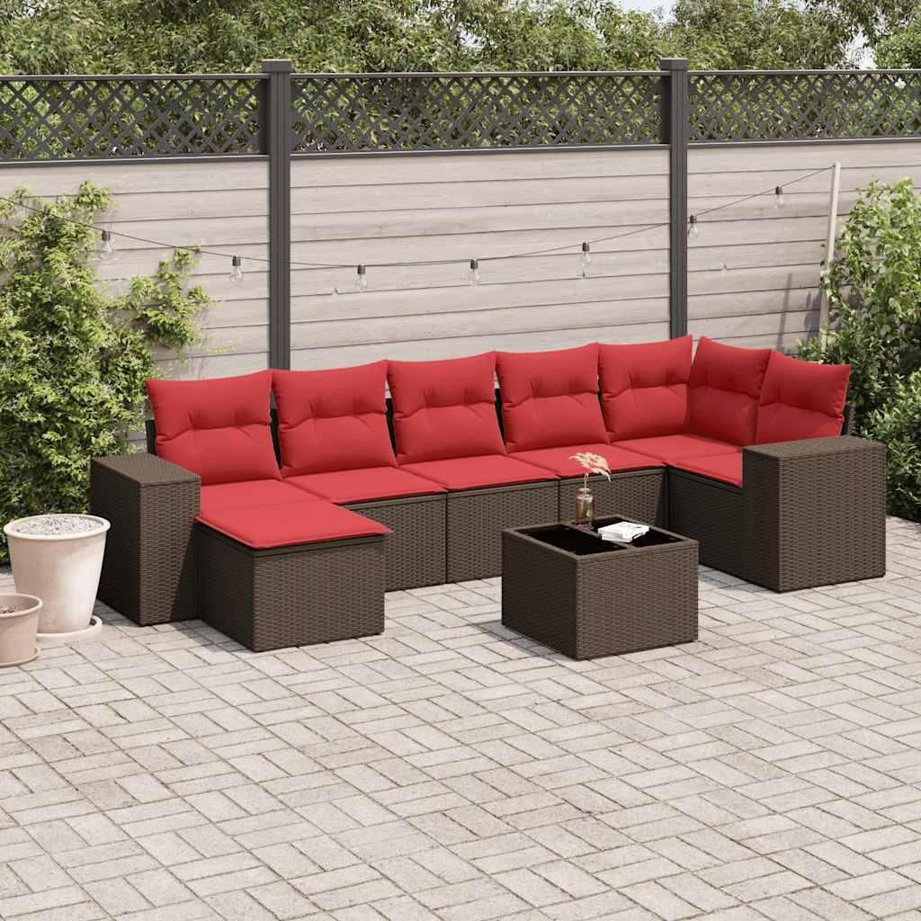 Maison Exclusive - 8-teiliges Gartensofa-Set mit Kissen, braun, Polyrattan