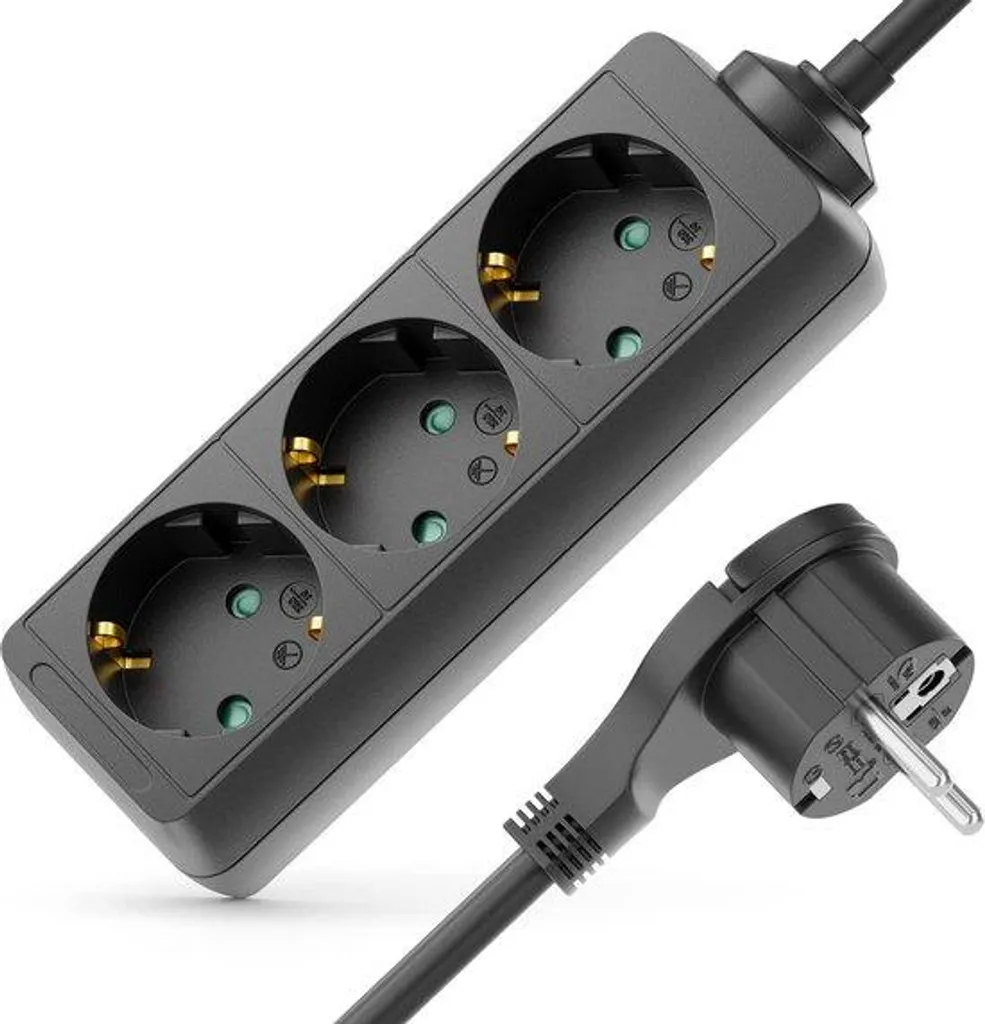 Rallonge électrique 30m noire avec 3 prises et boîtier de protection