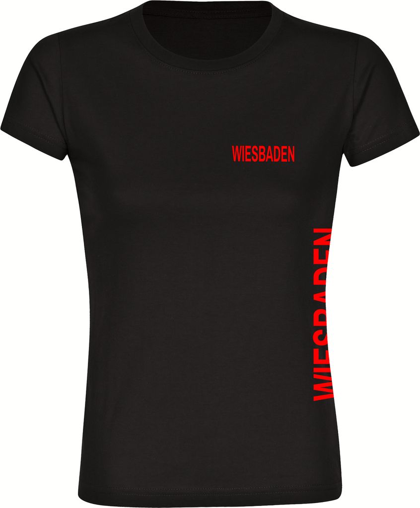 multifanshop Damen T-Shirt - Wiesbaden - Brust & Seite, schwarz, Größe M