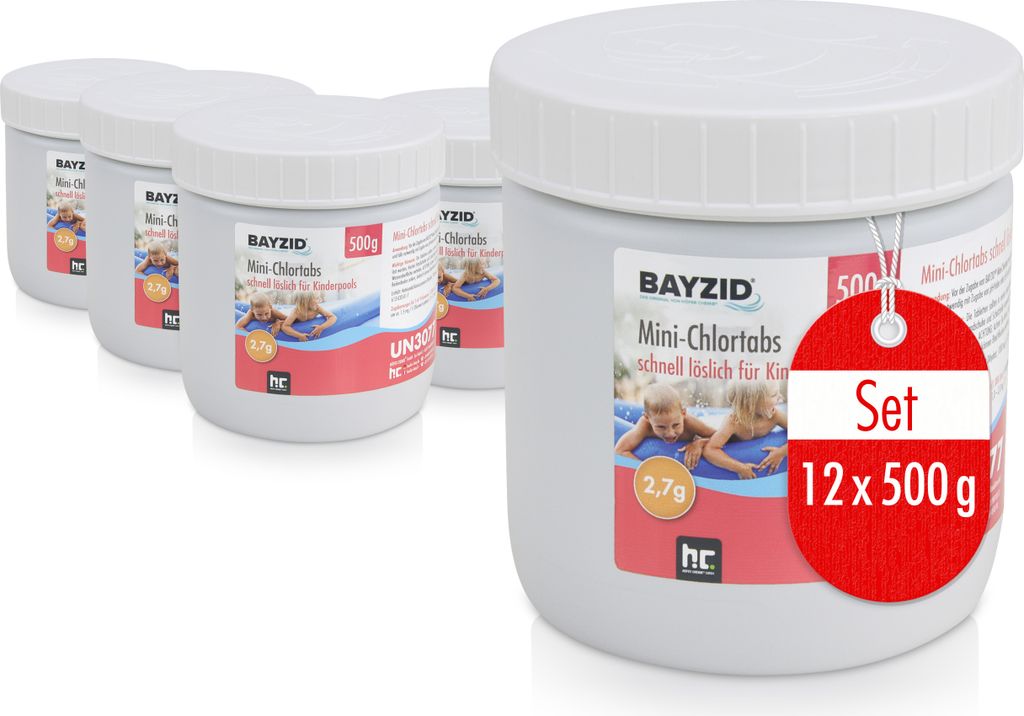 12x500 g BAYZID Mini 2,7g pH-neutrale Chlortabs für kleine Pools geeignet
