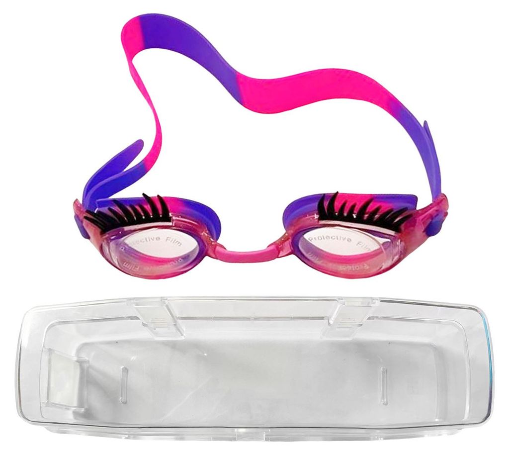 Schwimmbrille für Kinder mit Wimpern, wasserdicht, auslaufsicher, beschlagfrei, UV-Schutz, klare Gläser, Silikon-Schwimmbrille für Jungen und M...