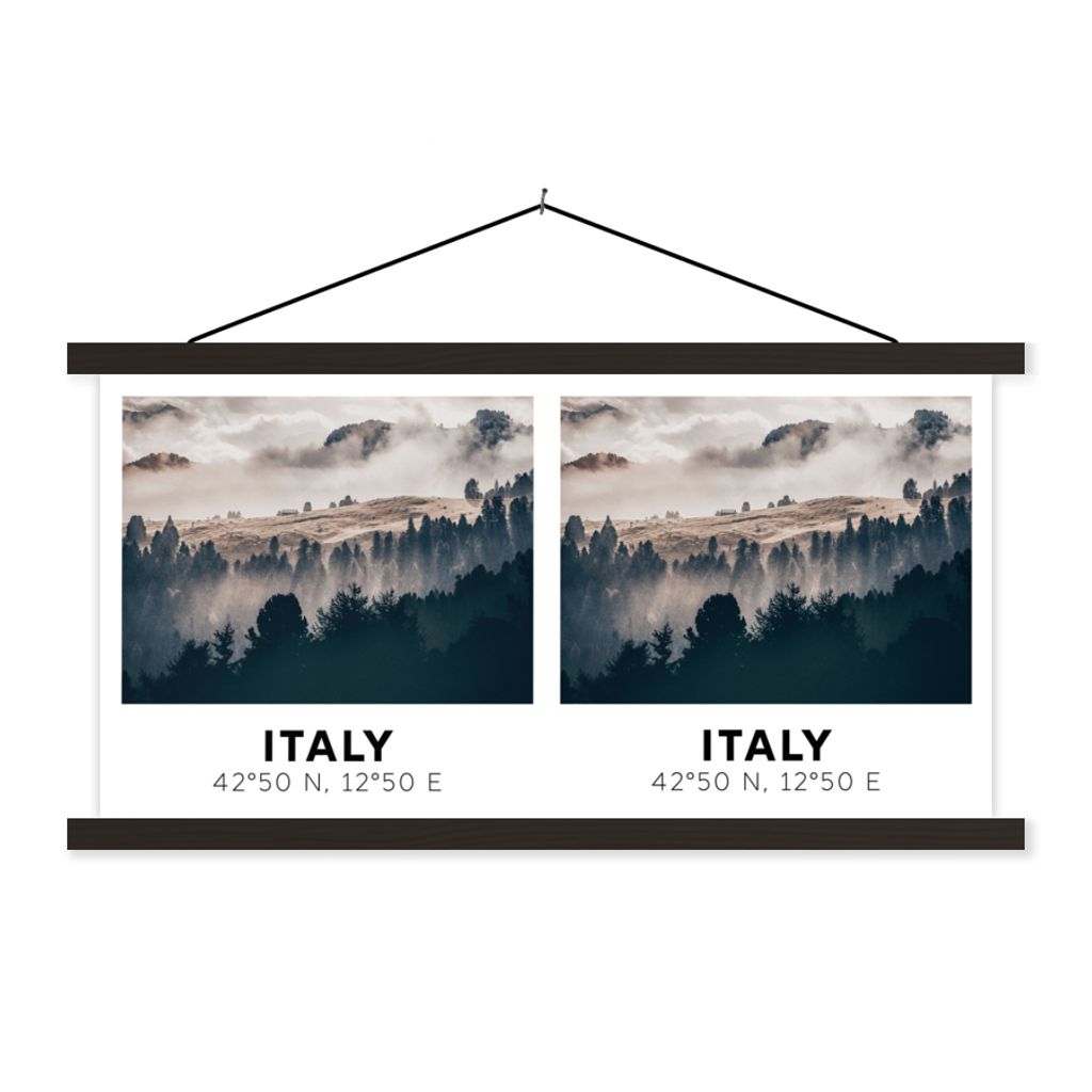 MuchoWow Textilposter Italien - Dolomiten - Wald - Nebel 60x30 cm mit schwarzem Rahmen - Textilien