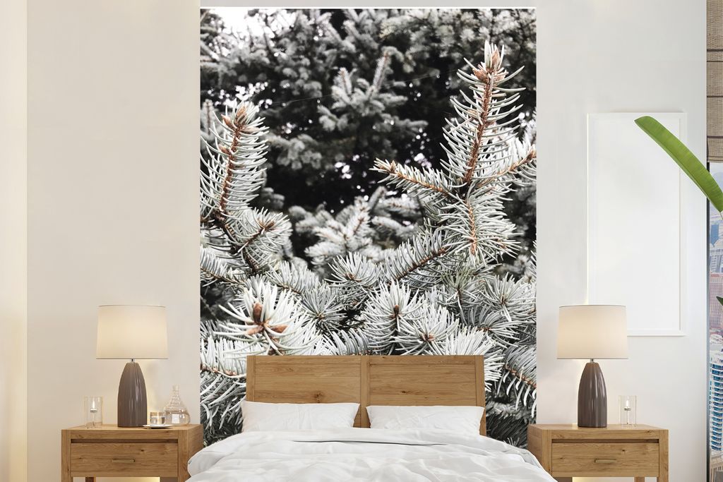 MuchoWow Fototapete für Wohnzimmer oder Schlafzimmer Wandtapete Vinyl Motivtapete Winter - Baum - Äste - 180x280 cm - Wallpaper