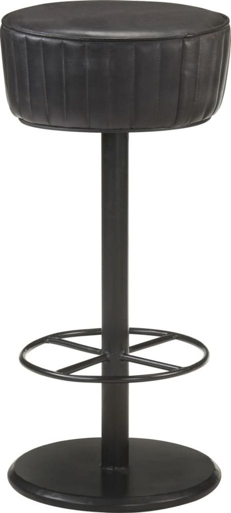 Schlichter schwarzer Echtleder Barhocker mit Fußstütze 37 x 76 cm