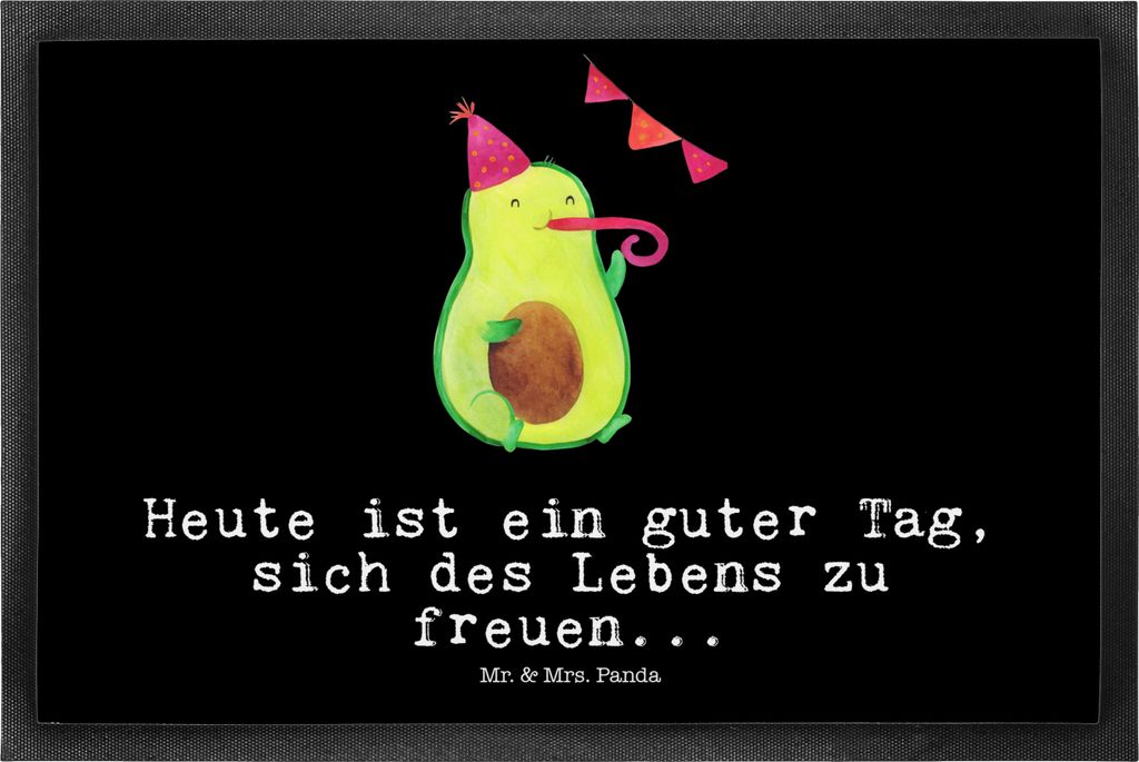 Mr. & Mrs. Panda Gummimatte Avocado Party 50 x 75 cm - Schwarz - Geschenk, Happy Birthday, Geburtstag, fußmatte, Schmutzmatte, Bodenvorleger, Schm...