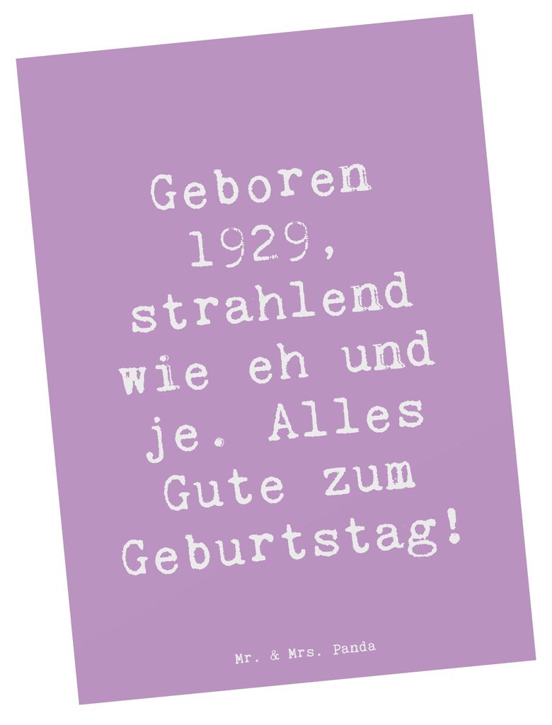 Mr. & Mrs. Panda Postkarte Spruch 1929 Geburtstag - Lavendeltraum - Geschenk, Ansichtskarte, Alter, Happy Birthday, Geburtsjahr Feier, besondere Le...