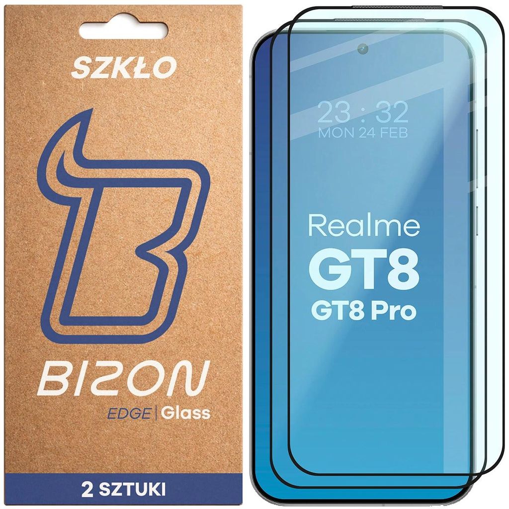 2x Gehärtetes Glas für Realme GT 8 / 8 Pro, Bizon Glass Edge Duo, Schwarzer Rahmen