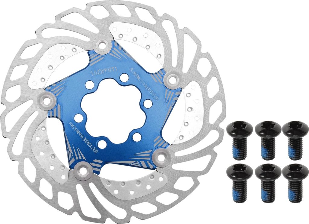 1 Satz Fahrrad-Bremsscheibe, 140mm abgerundete Fahrrad-Bremsscheibe mit 6 Bolzen, Fahrrad-Schwimm-Bremsscheibe für Mountain Road E-Bike, Blau