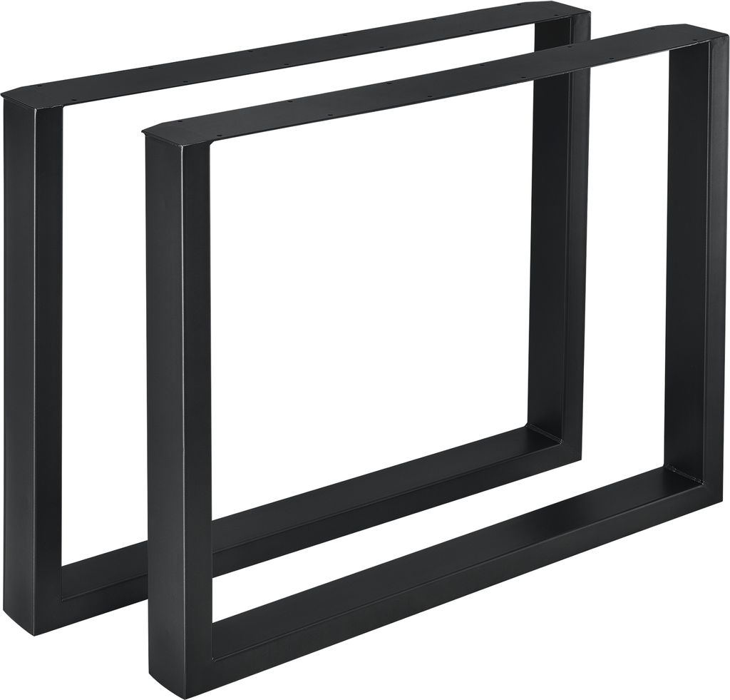 Two black metal table legs are shown against a white background.
