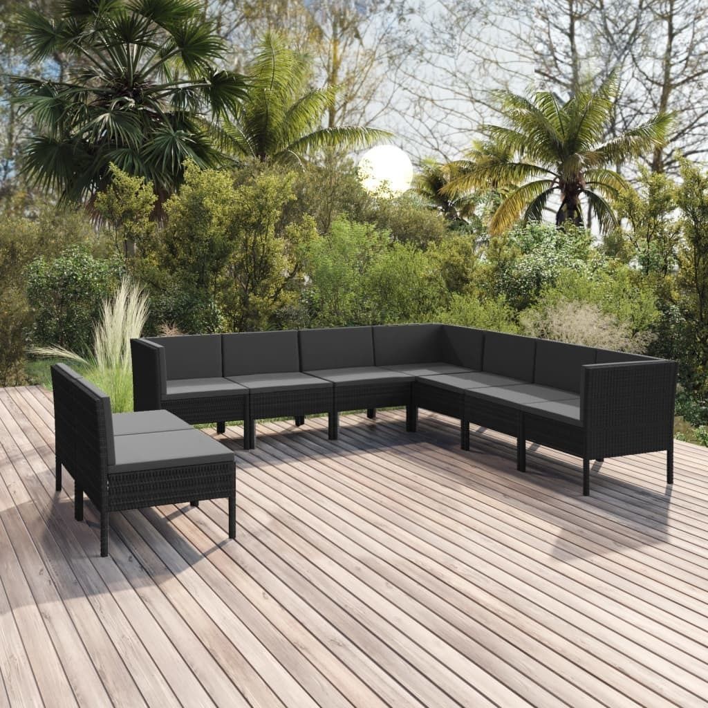 Maison Exclusive - 9-tlg. Garten-Lounge-Set mit Auflagen Poly Rattan Schwarz