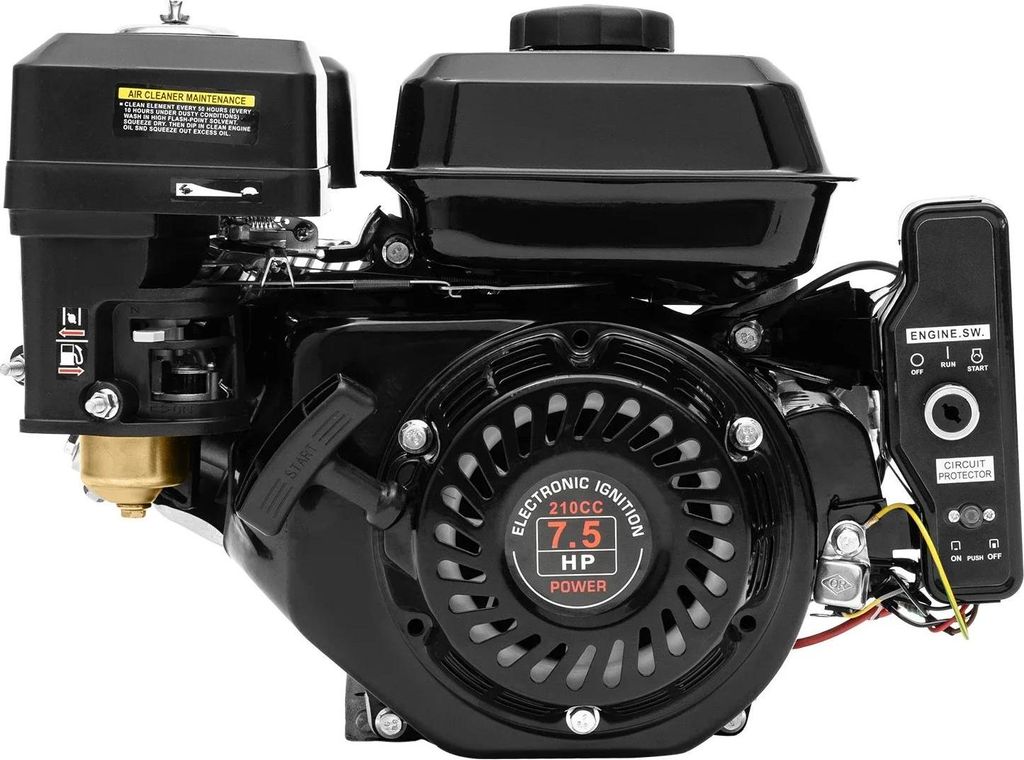 Benzinmotor - 4-Takt - 7,5 PS - 210 cm³ - 3600 U/min - Einzylinder - Luftgekühlt - Kurbelwelle Ø20 mm - Schwarz
