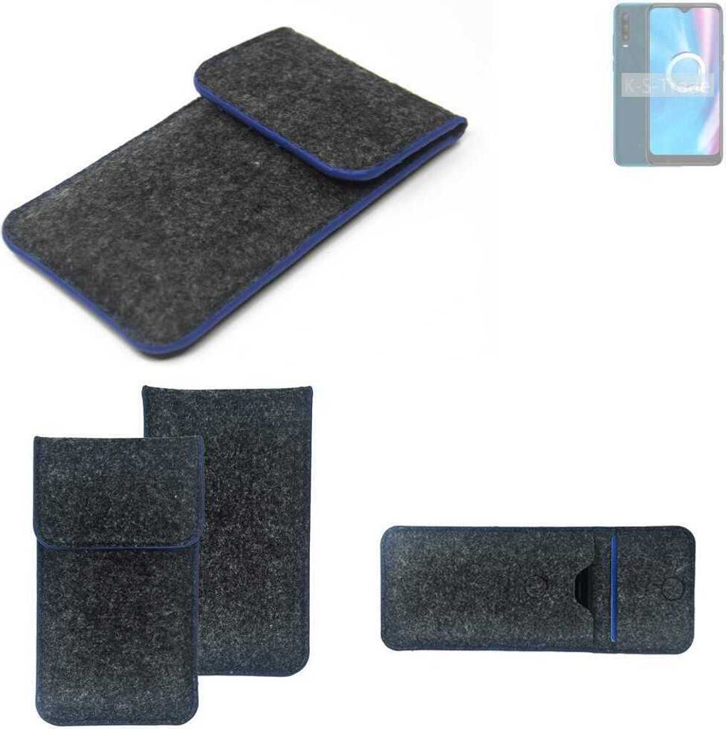 K-S-Trade Handy-Hülle Schutz-Hülle kompatibel mit Alcatel 3X Plus Filztasche Pouch Tasche Case Sleeve Filzhülle dunkelgrau, blauer Rand