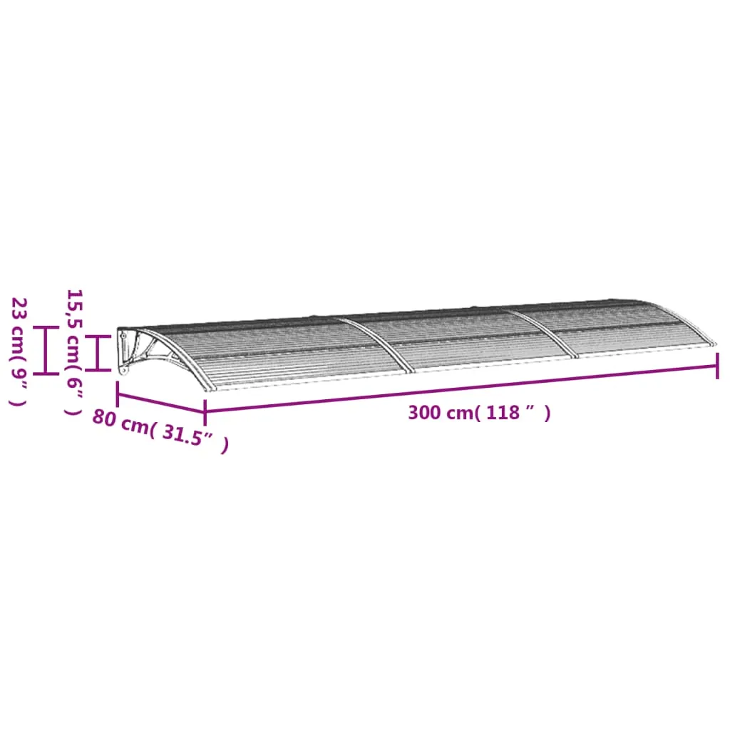 Pensilina vidaXL 300x80 cm Nera in Policarbonato per Porte e Finestre - 7
