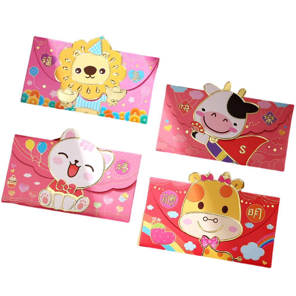 4pcs/Pack 2023 Rote Umschläge Cartoon jubilant gestempeltes Festival Requisiten Papier kreative chinesische horizontale rote Umschläge für Neuja...