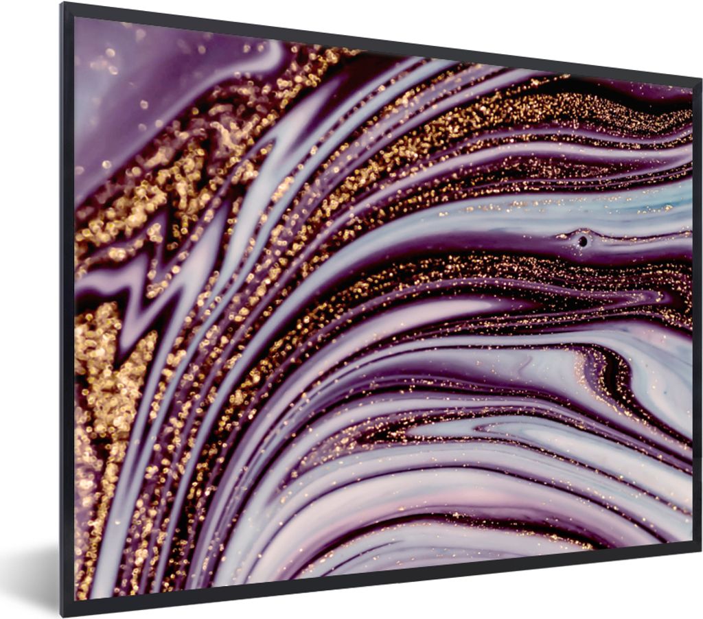 MuchoWow Gerahmtes Poster Marmor - Rosa - Gold - Glitter - Marmoroptik - Luxus 40x30 cm - Poster mit Schwarzem Bilderrahmen Wandposter Rahmen Fot...