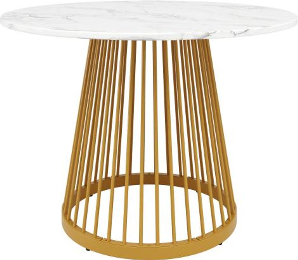 Runder Esstisch 80x80x76 cm Marmor Optik MDF Tischplatte Gold Metallbeine Kuche Wohnzimmer Kaffeetisch Modern Fuer 4 Personen Couchtisch