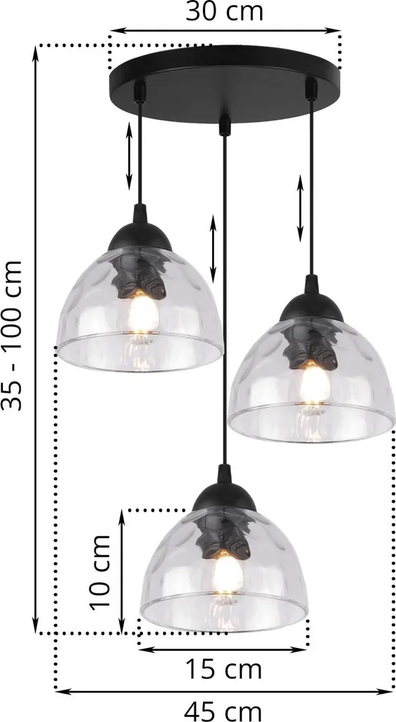 Lampada a sospensione Venice 3 luci vetro trasparente E27 per interni - 6