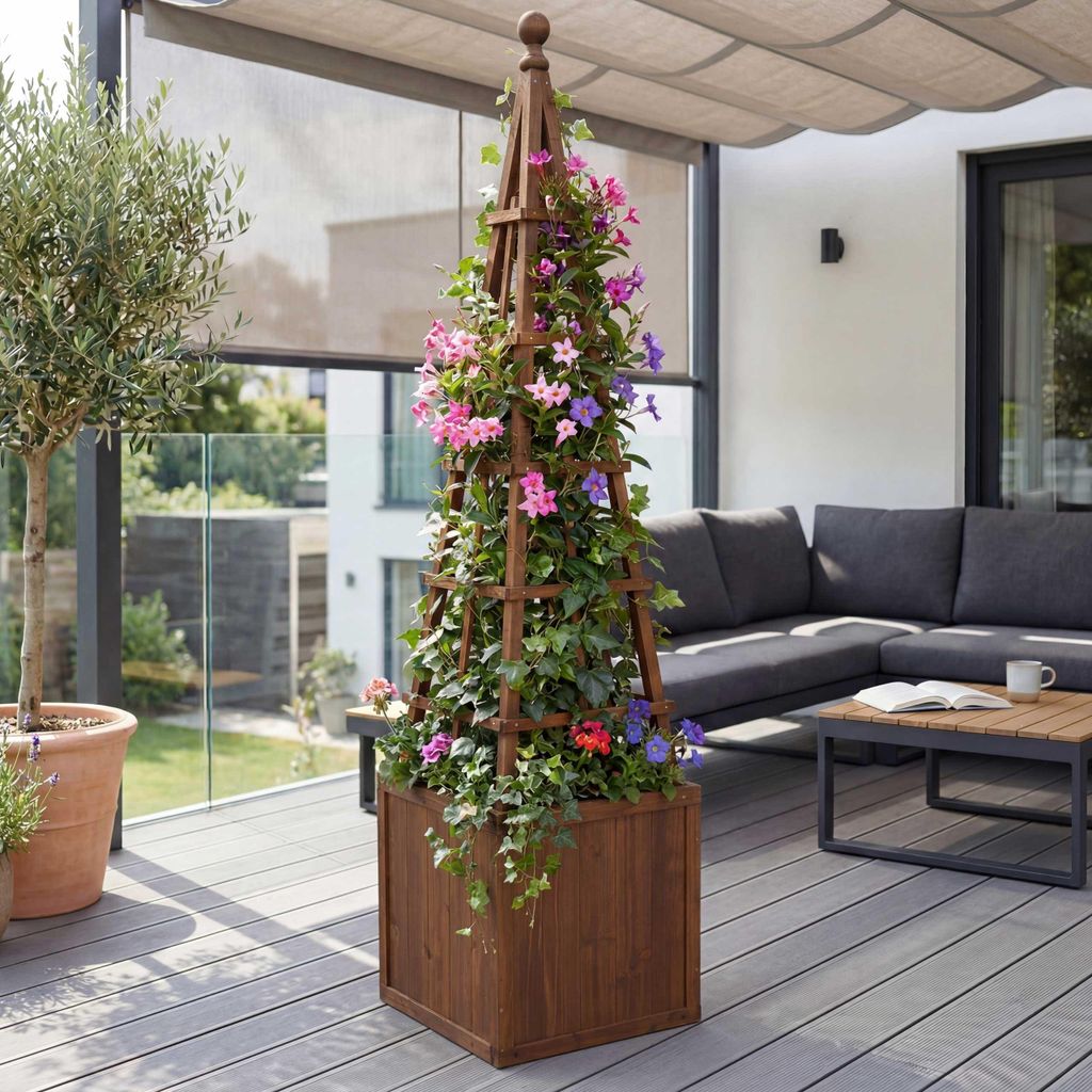 Rankgitter MCW-Q18, Pflanzkasten Pflanzkübel Blumenkasten Rankhilfe Holz MVG- 168x40x40cm dunkelbraun