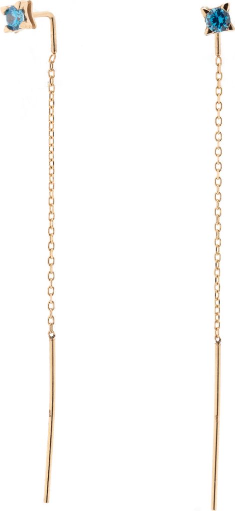 Durchzieher Ohrringe aus 585 Rotgold mit blauen Zirkonia, Gold Schmuck Damen