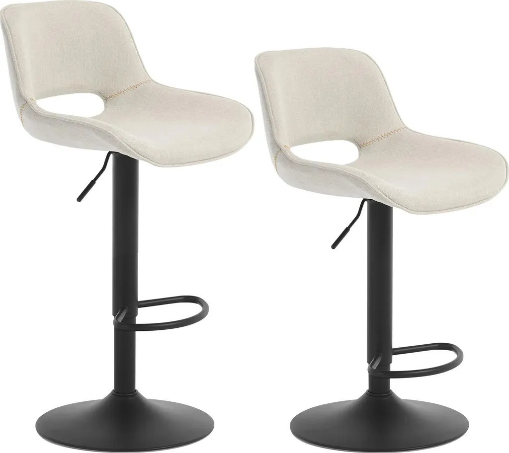 Tabouret de bar pivotant avec dossier bas et repose-pieds métal beige