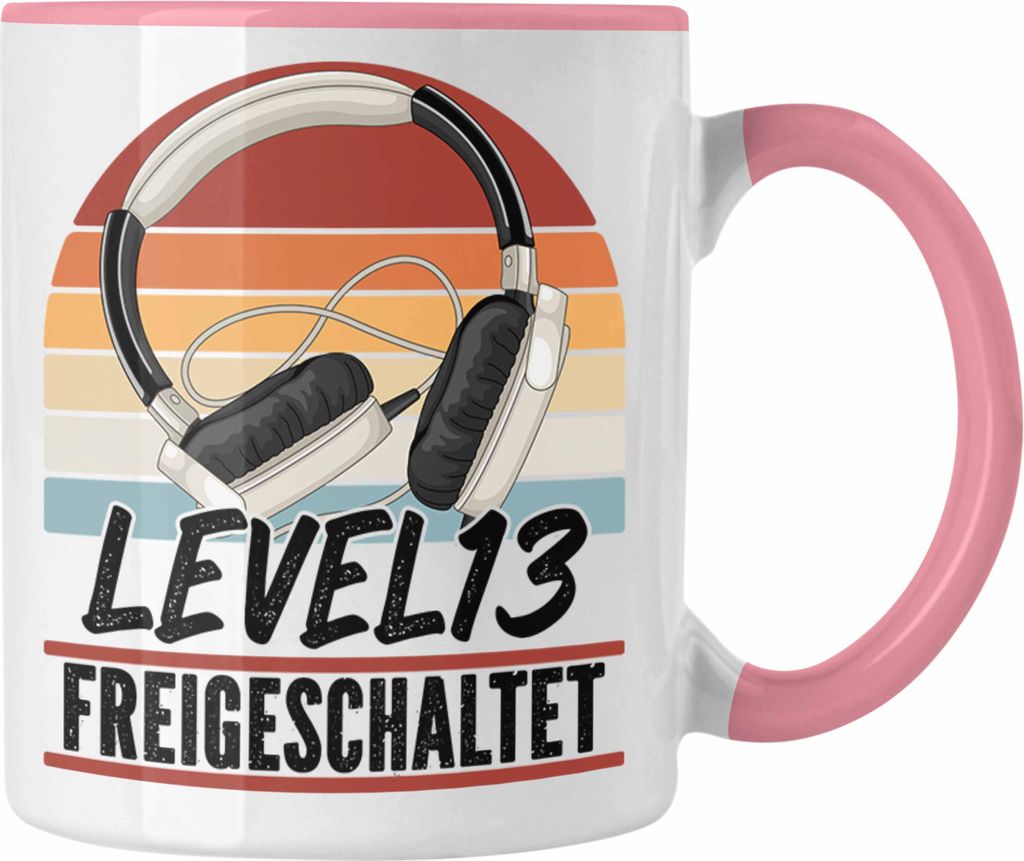 Trendation - 13. Geburtstag Tasse Jungs Gaming Official Teenager 13er Geburtstag Geschenkidee Level 13 Freigeschaltet (Rosa)