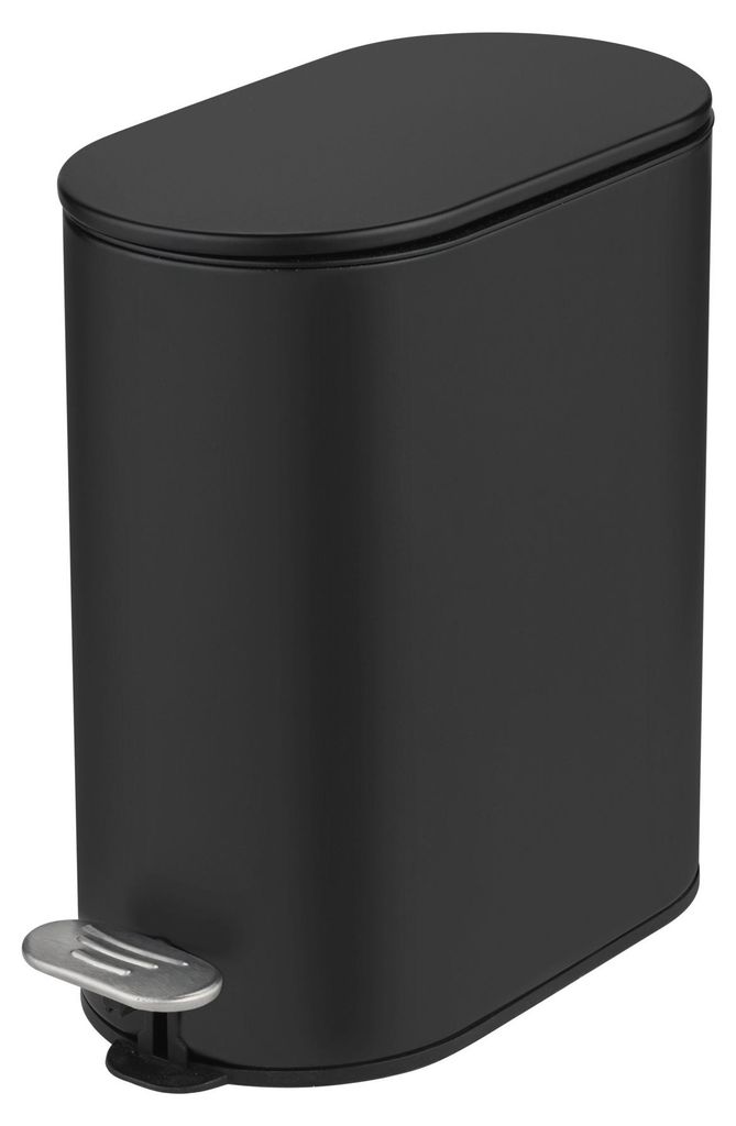 WENKO Kosmetikeimer Mod Collungo Treteimer 5l Absenkautomatik leises Schließen Metall Stahl für Badezimmer schwarz 14x28,5x29,5 cm matt mit Innen...