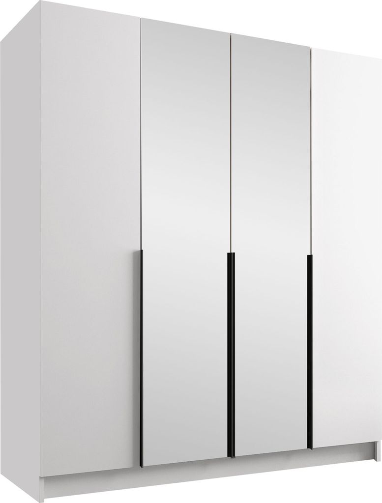 MIRJAN24 Kleiderschrank Santi II, Schlafzimmer, Drehtürenschrank, mit Kleiderstange, Modern, Garderobenschrank, Metallgriffe (Farbe: Weiß / Weiß...