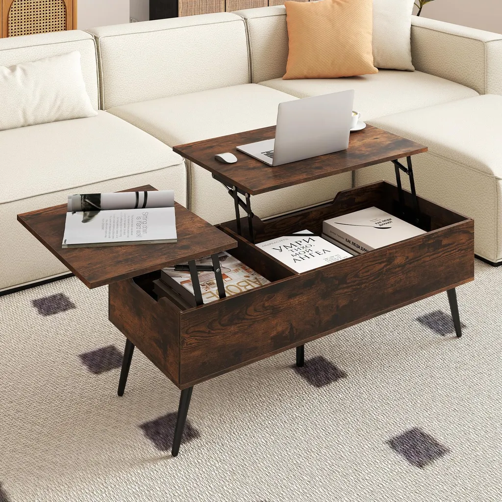 Table basse idéale pour télétravail avec plateau mobile ajustable