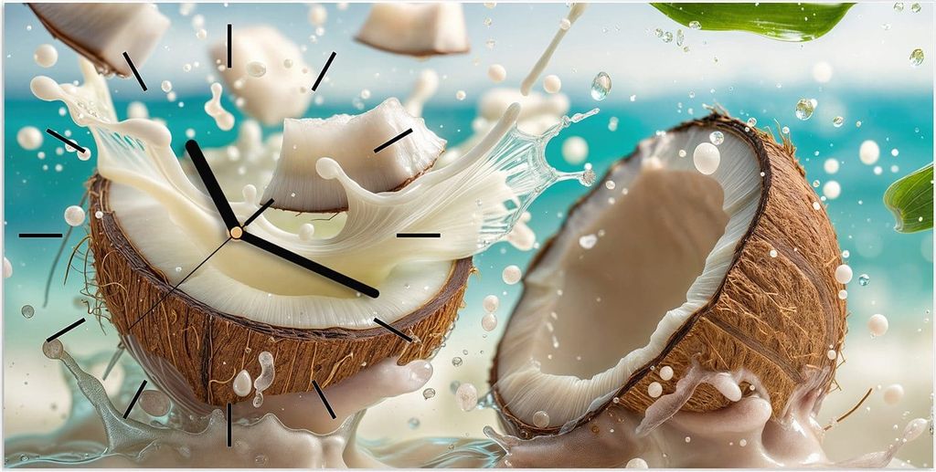 Wanduhr aus Glas mit Motiv Kokosnuss Splash- 60 x 30 cm - inkl. Aufhängesystem