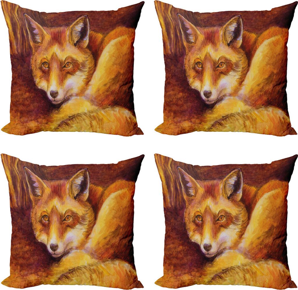 ABAKUHAUS Fuchs Kissenbezug Set (4 Stück), Lebendige Kunst Fox Resting, Moderner Doppelseitiger Digitaldruck, 40 cm x 40 cm, Burnt Sienna orange