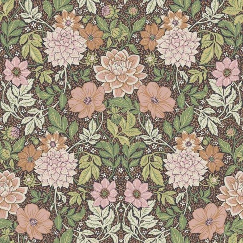 Borastapeter Tapete Blumenmuster im Jugendstil Grün und Hellrosa - 660403 - 53 cm x 10.05 m