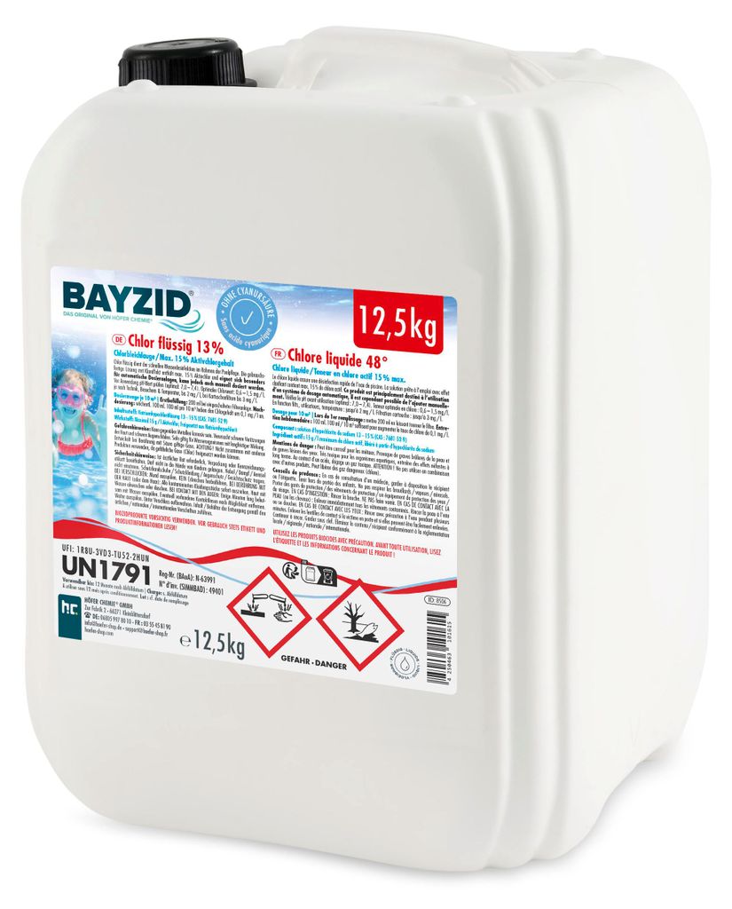 1x12,5 kg BAYZID® Flüssigchlor 13% zur effektiven Pool Produktbild 