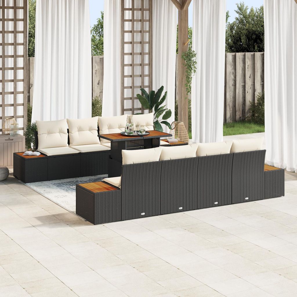 Desgin 9-teiliges Garten Sofa Set mit Kissen Schwarz Poly Rattan - Gartensofas 3358786