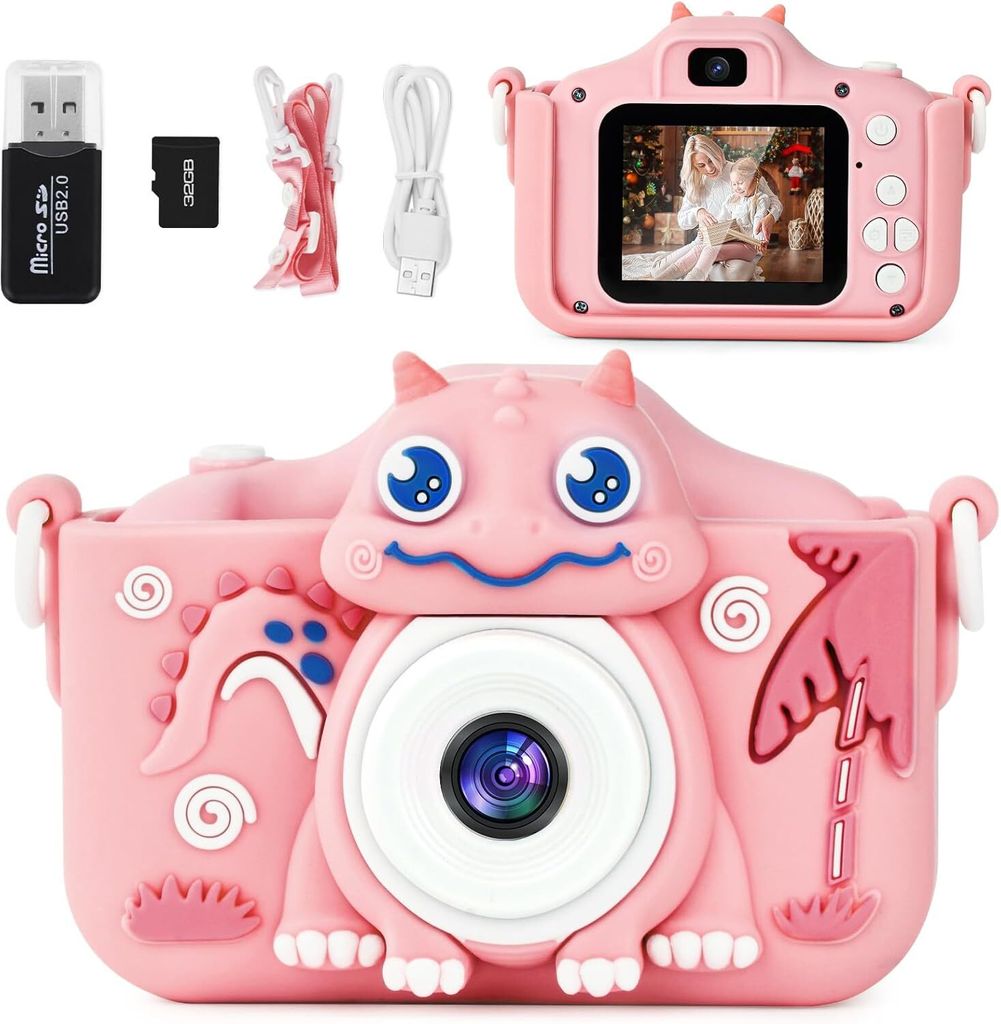 2.0”Display Digitalkamera Kinder, 1080P HD Eingebaute 32GB SD-Karte Selfie Digitalkamera, Kids Video Camcorder, für 3-12 Jahre Alter Kinder Spie...